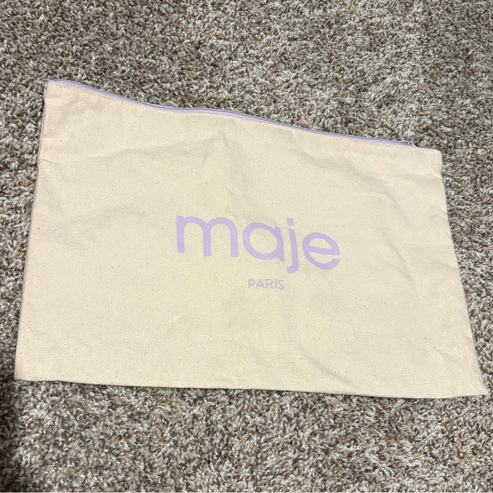 Maje Cream Zip Pouch with Lavender Logo